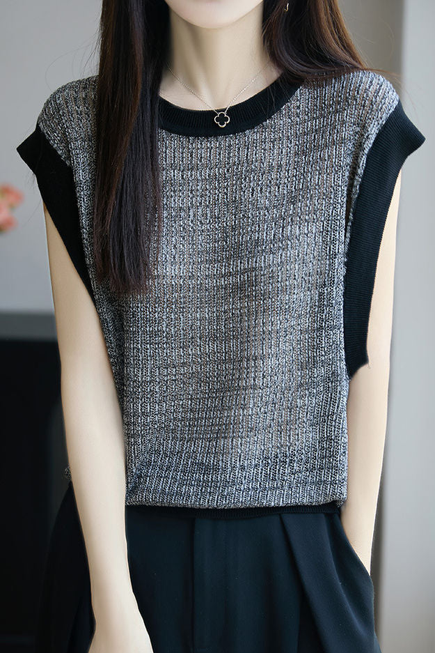 Elegant Commuter Crew Neck Tencel Sleeveless Knit Top