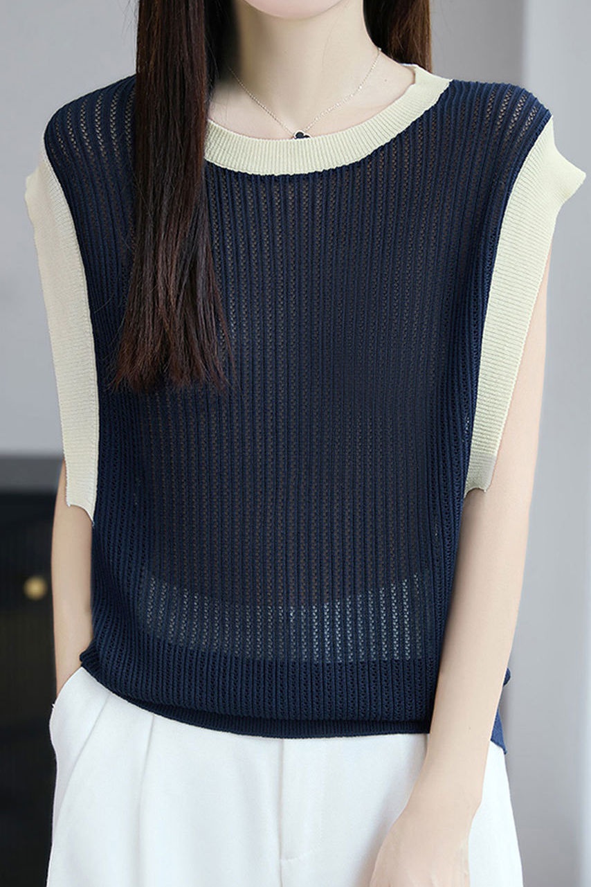 Elegant Commuter Crew Neck Tencel Sleeveless Knit Top