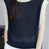 Elegant Commuter Crew Neck Tencel Sleeveless Knit Top