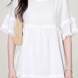 Casual Elegant Tassel Crew Neck Short Sleeve T-shirt