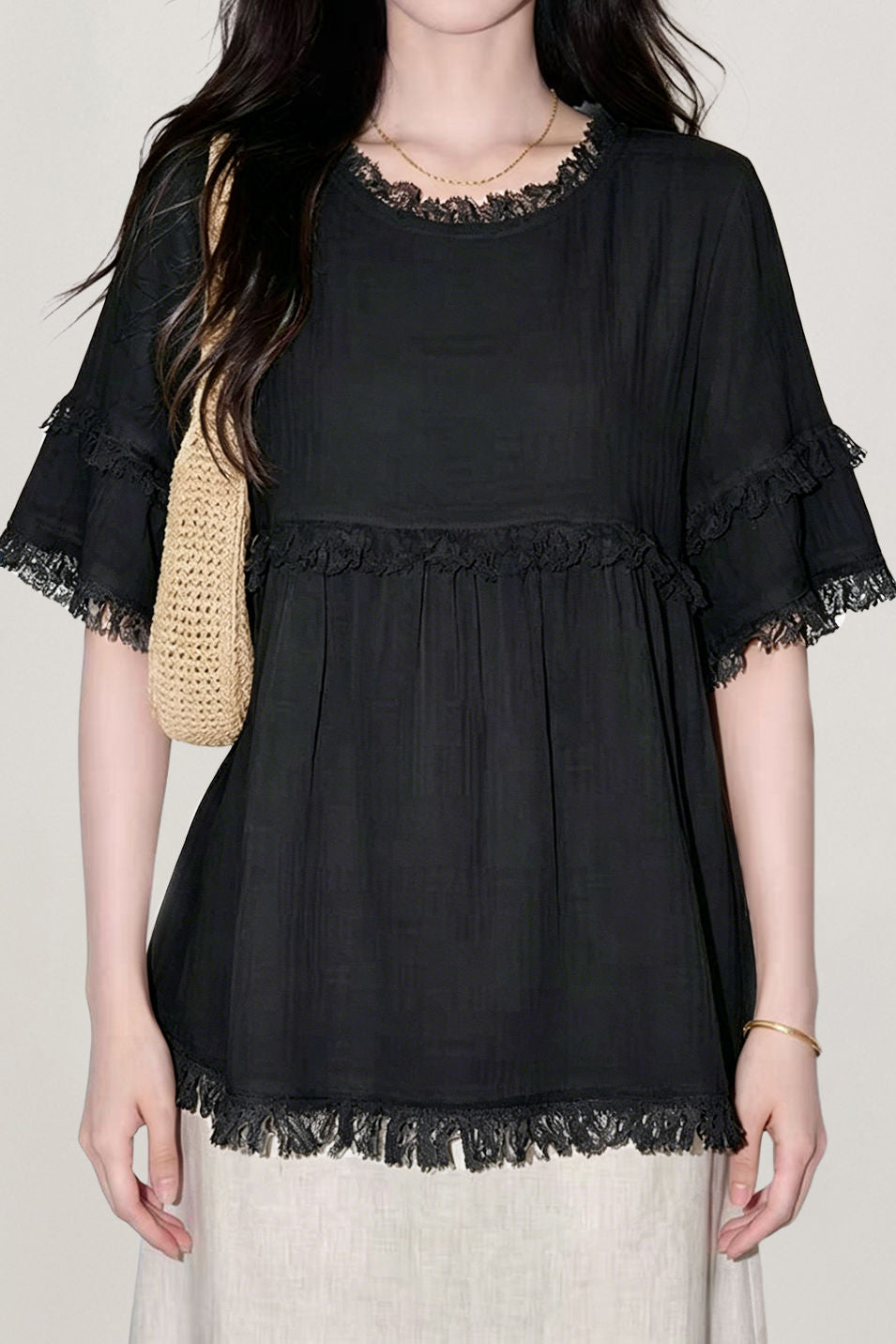 Casual Elegant Tassel Crew Neck Short Sleeve T-shirt