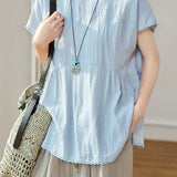 Elegant Casual Crew Neck Short Sleeve Blouse