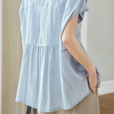 Elegant Casual Crew Neck Short Sleeve Blouse
