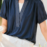 Casual Commuter Decorative V-neck Fake Two-piece Tencel Blouse
