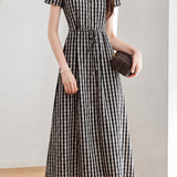 Minimalist Commuter Plaid Drawstring Dress