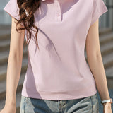 Elegant Casual Polo Collar Waist-cinched Short Sleeve T-shirt