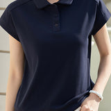 Elegant Casual Polo Collar Waist-cinched Short Sleeve T-shirt