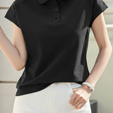 Elegant Casual Polo Collar Waist-cinched Short Sleeve T-shirt