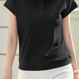 Elegant Casual Polo Collar Waist-cinched Short Sleeve T-shirt