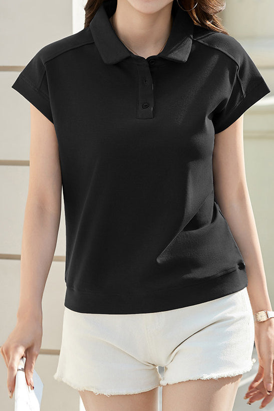 Elegant Casual Polo Collar Waist-cinched Short Sleeve T-shirt
