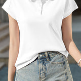 Elegant Casual Polo Collar Waist-cinched Short Sleeve T-shirt