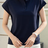 Elegant Casual Polo Collar Waist-cinched Short Sleeve T-shirt