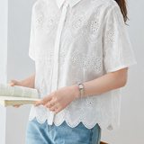 Casual Commuter Hollow Embroidered Wavy Edge Blouse