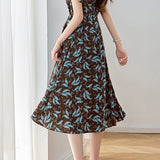 Graceful Ruffled Tie Waist Paisley Print Dress