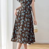 Graceful Ruffled Tie Waist Paisley Print Dress