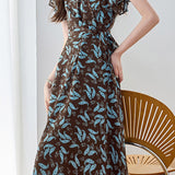 Graceful Ruffled Tie Waist Paisley Print Dress
