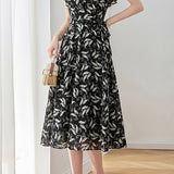 Graceful Ruffled Tie Waist Paisley Print Dress
