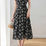 Graceful Ruffled Tie Waist Paisley Print Dress