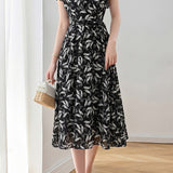 Graceful Ruffled Tie Waist Paisley Print Dress