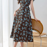 Graceful Ruffled Tie Waist Paisley Print Dress