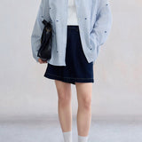 Fresh Striped Bow Embroidered Blouse