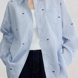 Fresh Striped Bow Embroidered Blouse