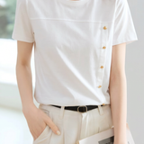 Elegant Casual Irregular Button Slit Regular Shoulder Short Sleeve T-shirt