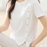 Elegant Casual Irregular Button Slit Regular Shoulder Short Sleeve T-shirt