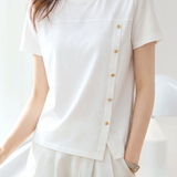 Elegant Casual Irregular Button Slit Regular Shoulder Short Sleeve T-shirt