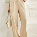 Elegant Commuter V-neck Single Button Short Sleeve Coat Pants Dress Set