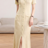 Elegant Commuter Pearl Trim Knit Dress
