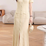 Elegant Commuter Pearl Trim Knit Dress