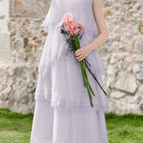 Elegant Romantic Lace Trim Multi-Layer Pleated Dress