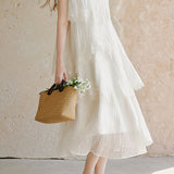Elegant Romantic Lace Trim Multi-Layer Pleated Dress