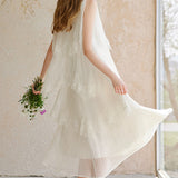 Elegant Romantic Lace Trim Multi-Layer Pleated Dress
