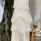 Elegant Romantic Lace Trim Multi-Layer Pleated Dress