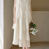 Elegant Romantic Lace Trim Multi-Layer Pleated Dress