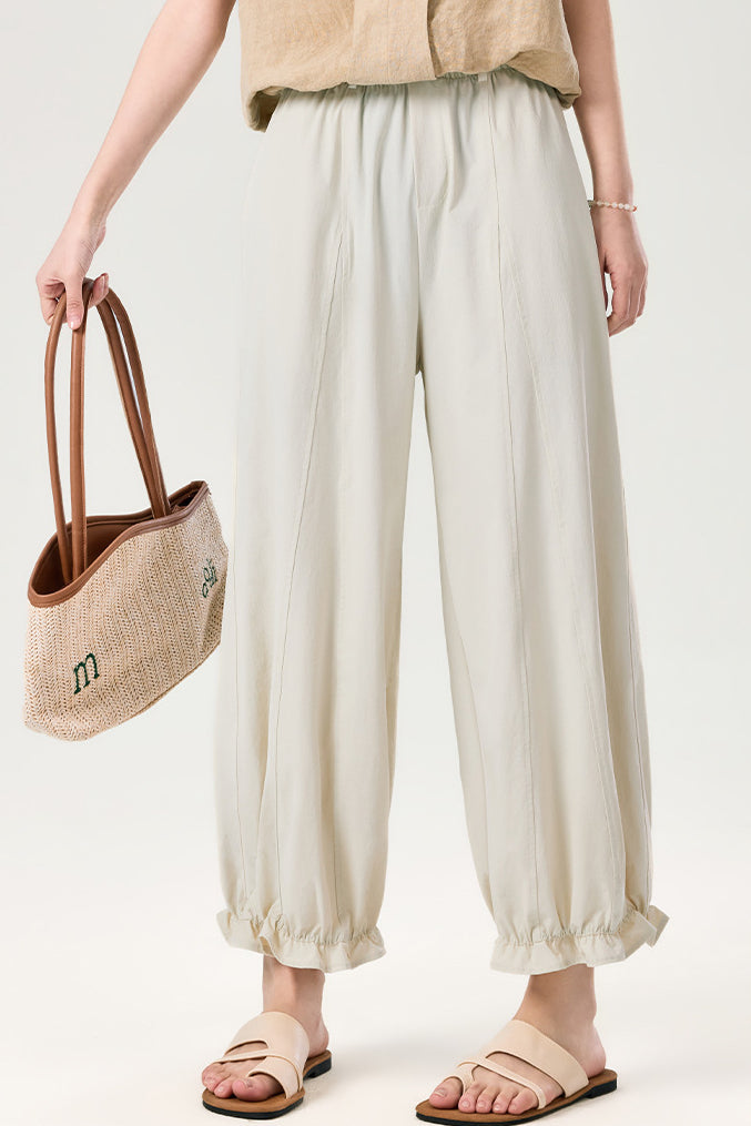 Casual Commuter Breathable Bloom Cuff Stitched Straight Pants