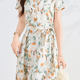 Casual Stand Collar Abstract Print Dress