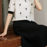 Exquisite Elegant Color Block Jacquard Ice Silk Short Sleeve T-shirt