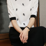 Exquisite Elegant Color Block Jacquard Ice Silk Short Sleeve T-shirt