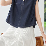 Casual Commuter Crew Neck Stitch Detail Denim Shirt