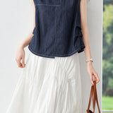 Casual Commuter Crew Neck Stitch Detail Denim Shirt