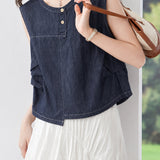 Casual Commuter Crew Neck Stitch Detail Denim Shirt