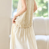 French Elegant Embroidered Spliced Sleeveless Dress