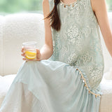 French Elegant Embroidered Spliced Sleeveless Dress
