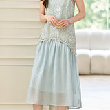 French Elegant Embroidered Spliced Sleeveless Dress