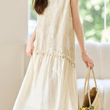 French Elegant Embroidered Spliced Sleeveless Dress