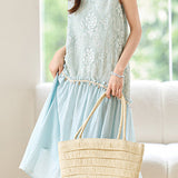 French Elegant Embroidered Spliced Sleeveless Dress