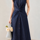 Elegant Casual Knotted Tie Waist High Waist Denim Dress